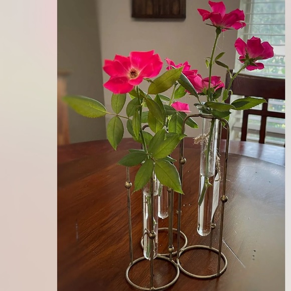 Gold Metal Hinged 3 Glass Test Tubes Vase Set. - Picture 10 of 13